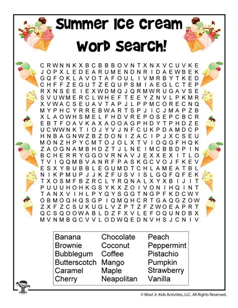 10 Delicious Ice Cream Word Search Puzzles Kitty Baby Love
