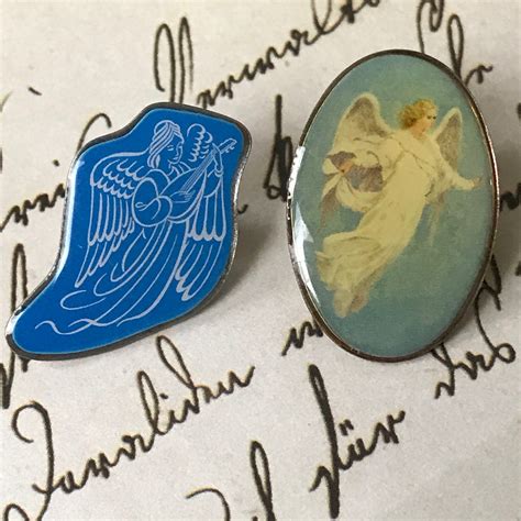 2 Vintage Angel Enamel Pins Guardian Angels Lapel Pin Hat Pin