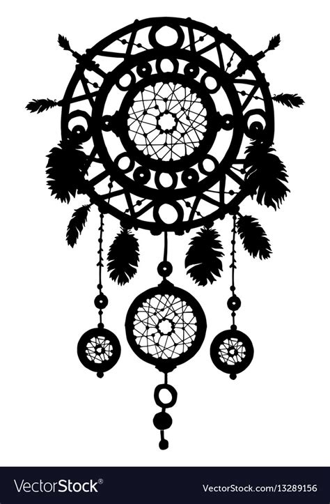 Dream Catcher Silhouette With Feathers And Beads Vector Image