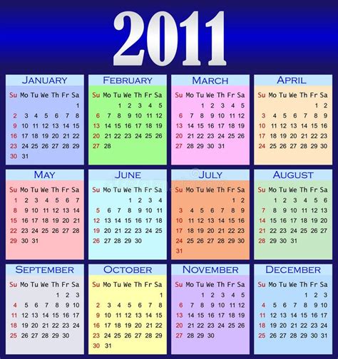 Calendario 2011 Di Colore Illustrazione Vettoriale Illustrazione Di
