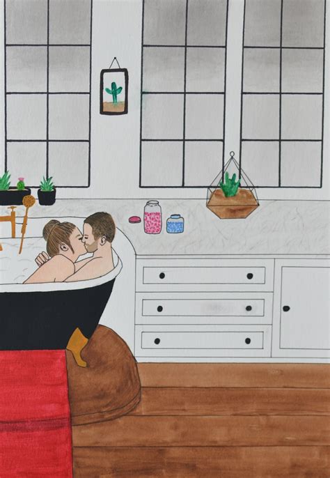 Kissing In The Bathtub Original Watercolor Painting Etsy Uk