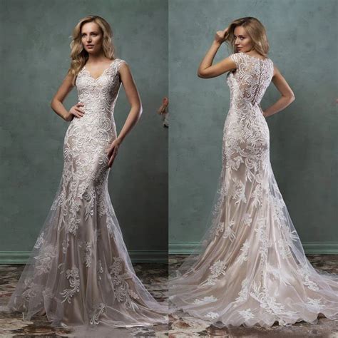 Lace Wedding Dresses Mermaid Bridal Gown With Scoop Sheer Back