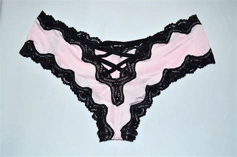 Victorias Secret Pink Black Lace Cheeky Panty Medium M New Vs Lace Up