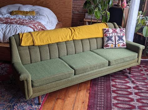 Mid Century Modern Designer Green Flexsteel Sofa Couch Etsy