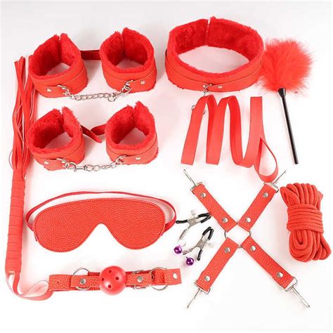 sex toy bondage set sexy leather bdsm plush handcuffs whip gag nipple clamps suit sex toys for