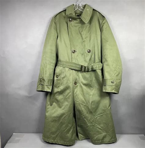 Vintage Us Military Trench Coat Mens Small Regular Green Wool Liner