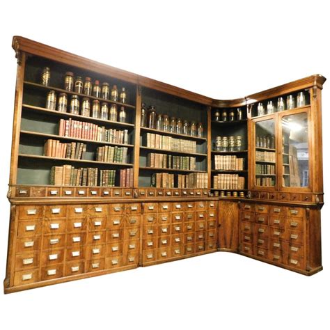 Antique Pharmacy Moble In Walnut With Drawers Raised Day Bookcase