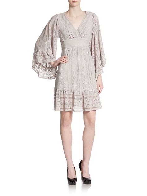 Lyst Betsey Johnson Lace Bell Sleeve Dress In Natural