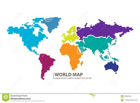 Pixels World Map Design Vector Stock Illustration - Image: 63808445