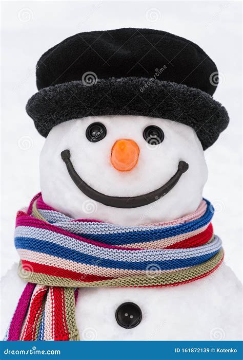 Portrait Of A Cute Snowman With A Kind Smile Stock Image Image Of