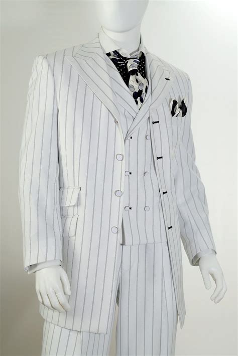 Mens White Black Stripe Gangster Style Zoot Suit By Vittorio St Angelo