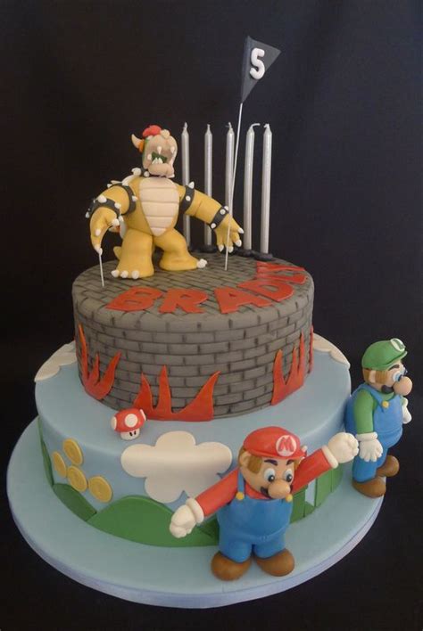 Coolest super mario and luigi birthday party. Mario, Luigi and Bowser birthday cake | Birthday cake kids ...