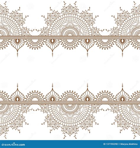 Seamless Brown Henna Pattern Mehndi Border Elements With Flowers For