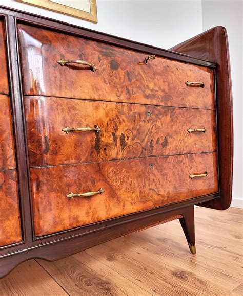 1960s Italian Art Deco Mid Century Modern Wood Glass And Brass Chest