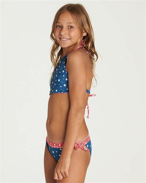 Billabong Girls Free Babe High Neck Reversible Bikini Set Swim Suit