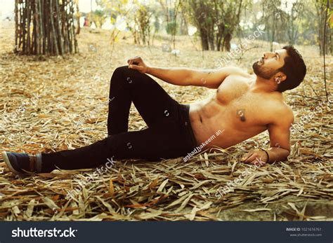 Shirtless Male Model Laying On Dry Stock Photo Shutterstock