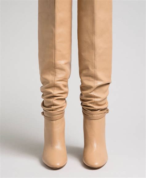 Leather Thigh High Boots With Strap