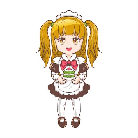 Fantasia Chibi Girl Anime Maid Vetor Premium