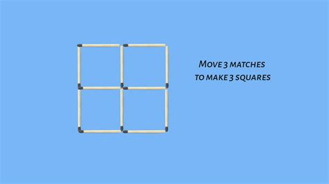Move 3 Matches To Make 3 Squares Matchstick Puzzle Suresolv