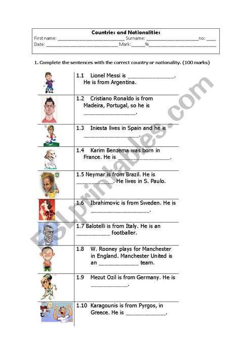 Countries And Nationalities Esl Worksheet By Monicalexpinho