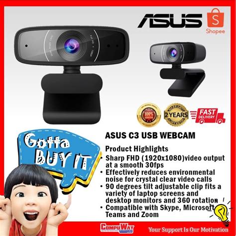 Asus C3 Full Hd Webcam With Beamforming Mic Shopee Malaysia