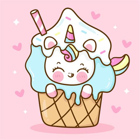 Cute Unicorn Cartoon Eat Sweet Icecream Kawaii Animal In 2021 Unicorn