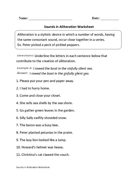 Alliteration Worksheets With Answers