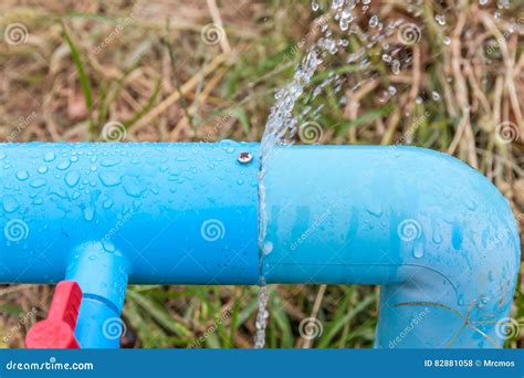 Water Leaking From Connection Joint Of Pipes System Stock Photo
