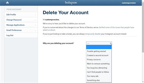 You will need to provide a reason for deleting your instagram account. How to Delete Your Instagram Account Permanently | Custom ...
