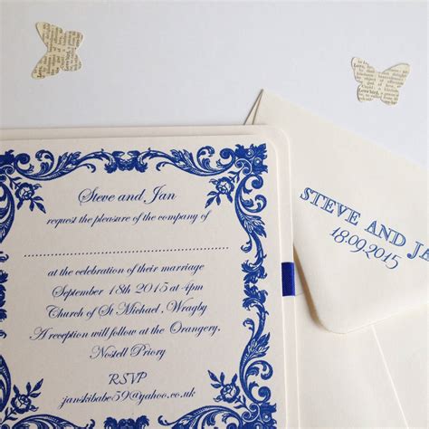 French Blue Traditional Wedding Invitation By Claryce Design