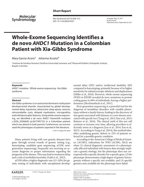 Pdf Whole Exome Sequencing Identifies A De Novo Ahdc1 Mutation In A