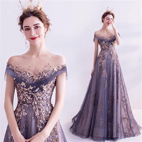 Royal Purple Evening Dress For Women Sparkle Formal Gown Sheer Etsy In 2021 Top Prom Dresses