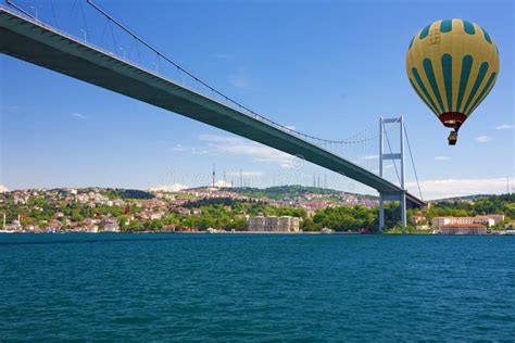 Istanbul Turkey Bosphorus Bridge Hot Air Balloon Stock Photo