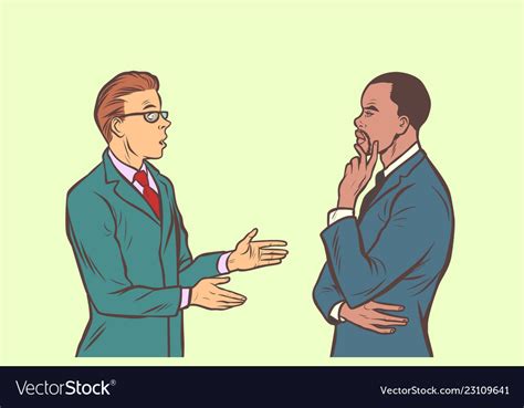 Two Businessmen Talking Multi Ethnic Group Vector Image
