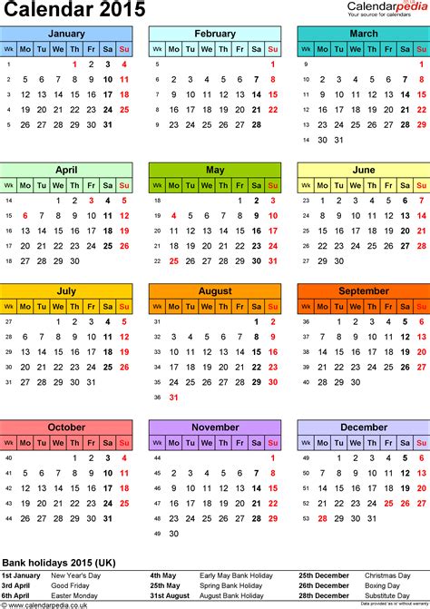 Excel Calendar 2015 Uk 16 Printable Templates Xlsx Free