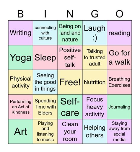 Mental Health Bingo Card