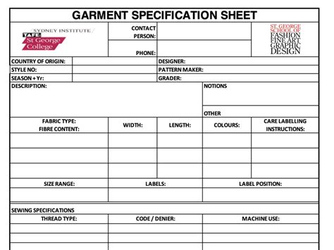 Garment Spec Sheet Template Exceltemplate