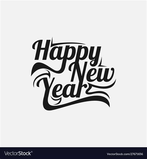 Happy New Year Word Art Text Calligraphic Vector Image