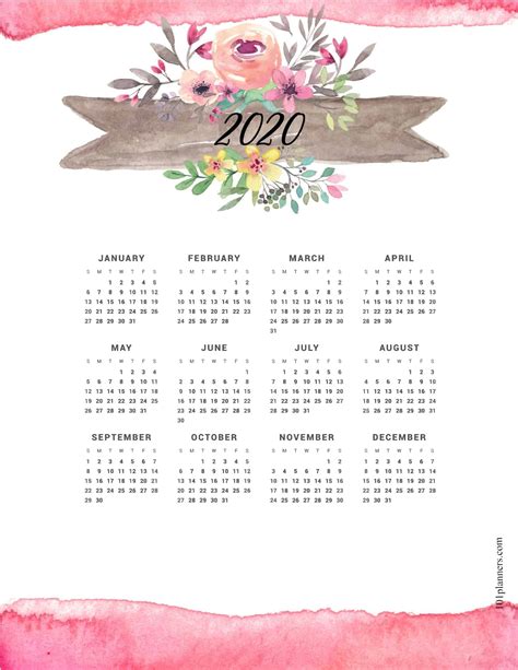 Free Printable 2020 Yearly Calendar At A Glance 101 Backgrounds
