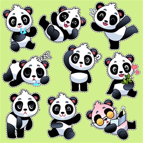 Set Of Stickers With Cute Pandas Cute Asian Adorable Bears In Differe