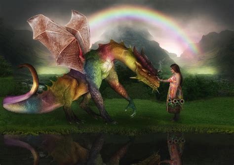 Rainbow Dragon And Girl Wallpaper And Background Image