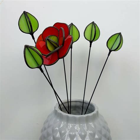 Glass Flower Bouquet Poppy Stained Glass Flowers Stained Glass Etsy