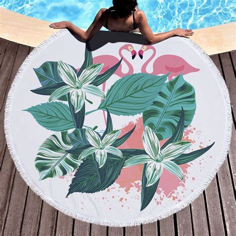1pcs 150cm Beach Towel With Tassels Flamingo Tropical Leaves Floral