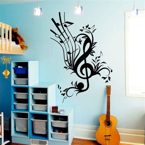 Treble Clef Wall Decals Sheet Music Stave Flowers Musical Instrument