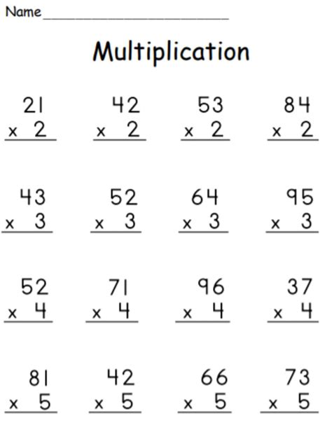 Free 2 Digit Times 1 Digit Multiplication Worksheets