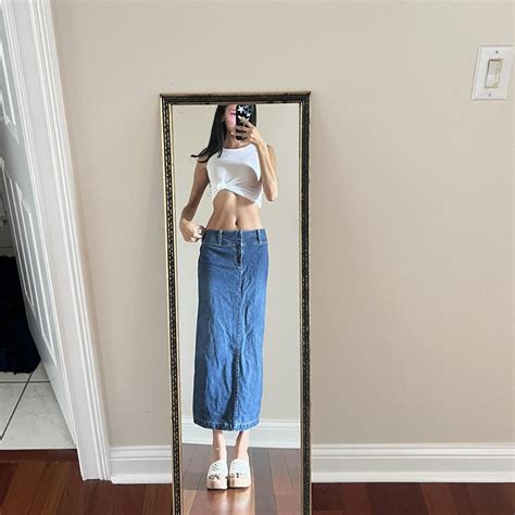 Vintage Old Navy Denim Maxi Skirt Size 2 Depop