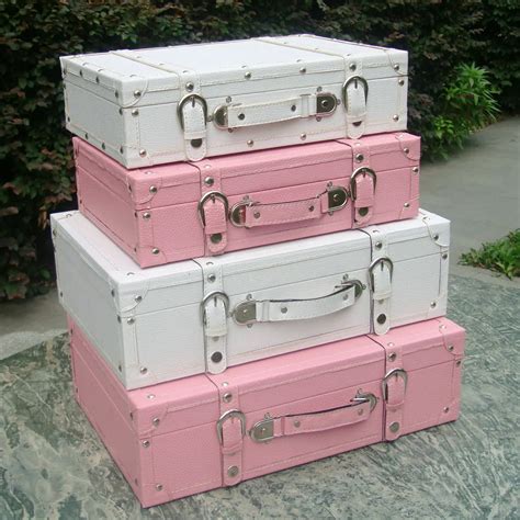 Fashion Vintage Suitcase Storage Box Suitcase Wooden Box Pink White