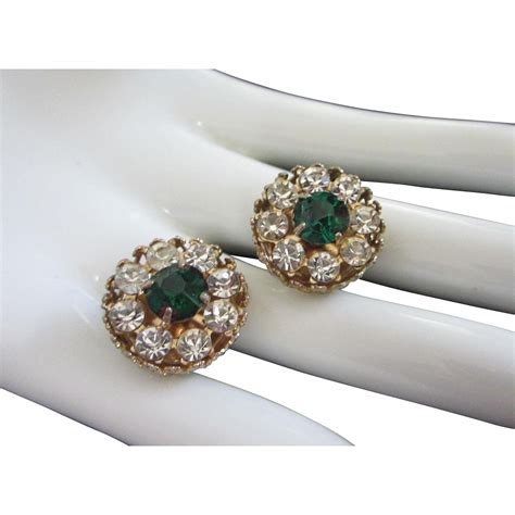 Vintage Coro Clear and Emerald Rhinestone Earrings ~ REDUCED! from ...