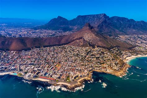 Aerial View Of Coastline Of Cape Town With Lions Head And Table