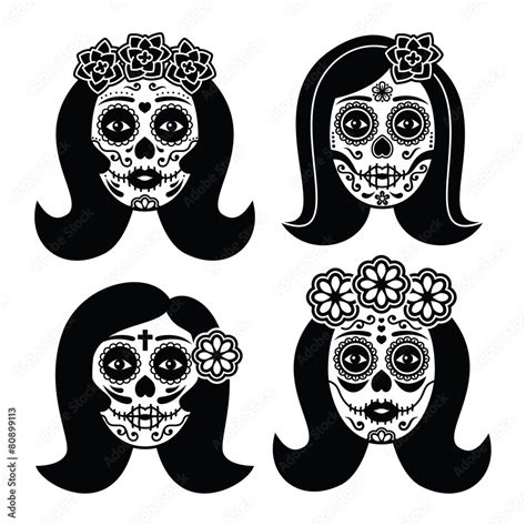 Mexican La Catrina Day Of The Dead Girl Skull Stock Vector Adobe Stock